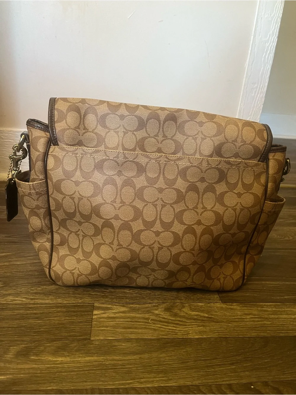 Coach Brown Signature Canvas Shoulder Bag with Tan Strap